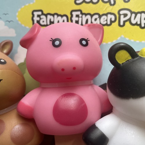 Juego de 4 marionetas de dedo de granja Play & Learn nuevas en tarjeta caballo cerdo vaca pollito - Imagen 4 de 10
