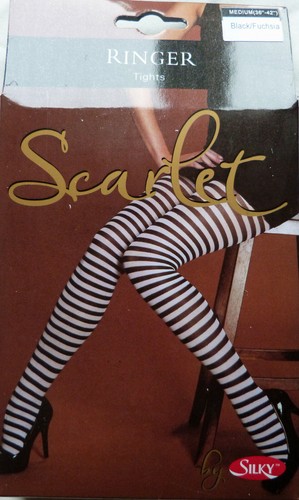 Seidige mittelgroße blickdichte geringelte Nylonstrumpfhose in verschiedenen leuchtenden Farben - Bild 9 von 9