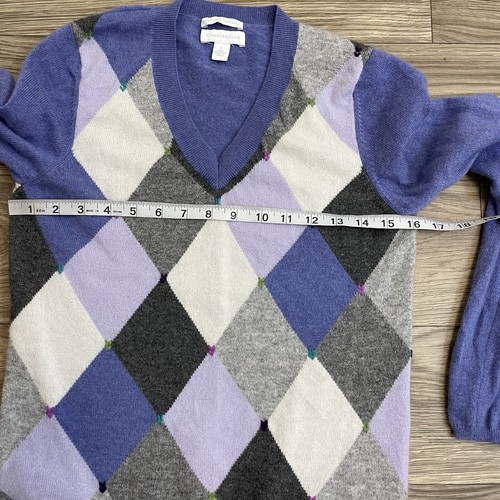 Maglione Charter Club 100% Cashmere Viola Argyle Modello Diamante Tg S Preppy - Foto 7 di 10