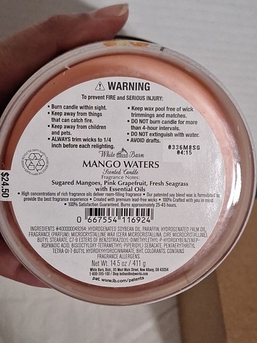 Bath & Body Works White Barn Mango Waters 3-Docht-Kerze 14,5 Oz. - Bild 3 von 4
