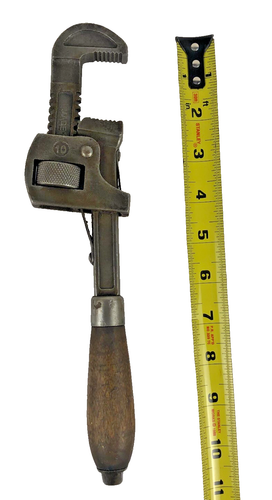 Vintage Stillson Pattern Adjustable Pipe Monkey Wrench 10" USA Wood Handle Clean - Picture 4 of 7