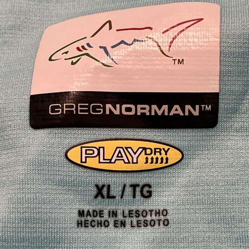 Greg Norman Polo Shirt Mens XL Aqua Blue Logo Play Dry Performance Golf 3 Button - Picture 4 of 10