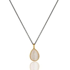 Rainbow Moonstone Black Gold Plated Pendant Necklace Gemstone Jewelry
