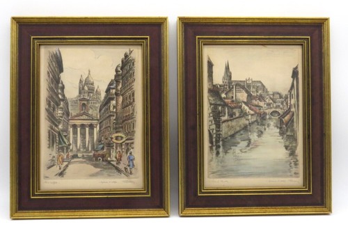 Zwei Marcel Bessay Lithographien nummeriert Farbe Rue Laffitte & L Eure Chartres - Bild 1 von 11