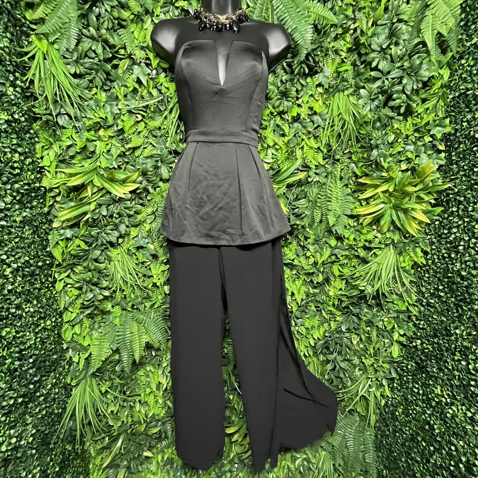 Mono mujer semilla mostaza pequeño negro pantalones sin tirantes peplum pierna transparente 1711 Foto 4 de 4