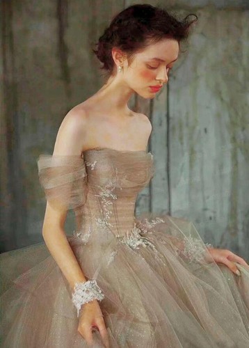 Mujeres Hermoso Fuera del Hombro Tul Línea A Princesa Vestidos Banquete Baile de graduación Vestido Lo último - Imagen 7 de 18