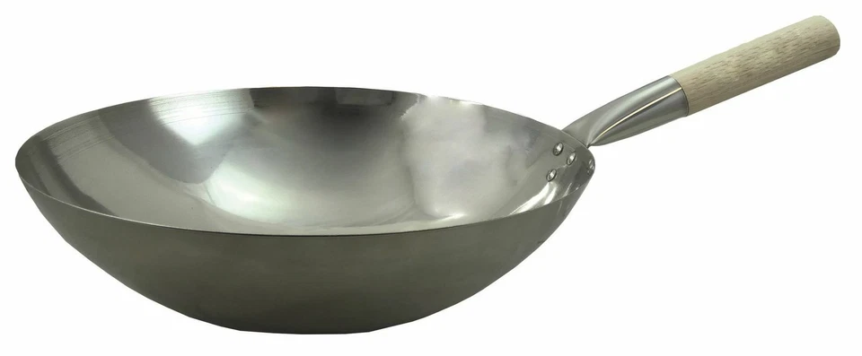 [ Edelstahl-Wok Ø 35 cm runder Boden ] Asiatische Edelstahlpfanne / Küchen Wok - Bild 1 von 1
