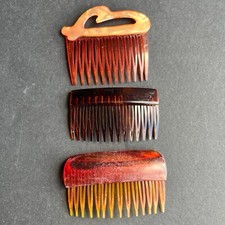 Vintage Hair Side Combs Tortoise Brown Hair Pins Barrette Clips Lot Of 3 France