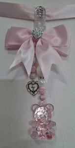 *new* Pink Girl pram charm with pink And White Beads With Pink Bow Pink Teddy **