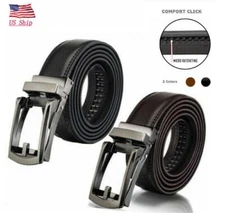 US 28″-48″ Men's Click Lock Belt Leather Automatic Buckle Lock Durable Belt