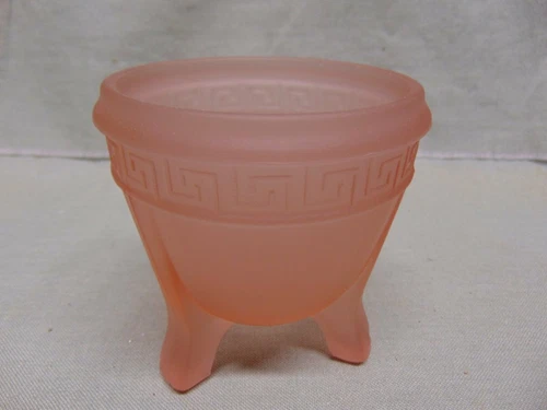 Pink Satin Frosted Depression Glass 3 Toed / Footed Trinket Dish / Bowl