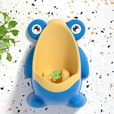 Cute Frog Potty Training Urinal for Boys with Funny Aiming Target - Blue yellow