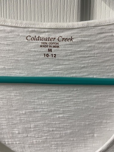 Coldwater Creek Knit Top M 10-12 White Beaded Short Sleeved Lined Scoop Neck - Picture 3 of 6