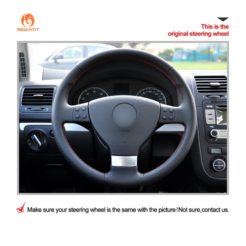 Black PU Leather Steering Wheel Cover for Volkswagen VW Jetta Tiguan Passat EOS - Picture 2 of 10