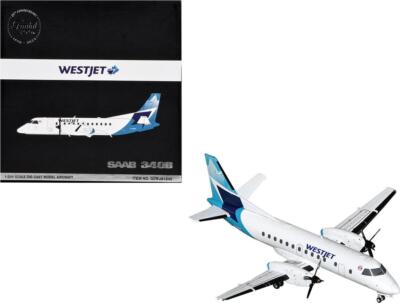 Saab 340B Commercial Aircraft WestJet (C-GOIA) White with Blue Stripes and Tail