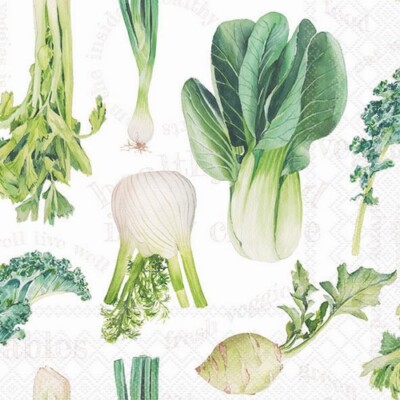 20 Servietten Fresh Veggies white Frisches Gemüse Pak Choi Fenchel Deko 33x33cm