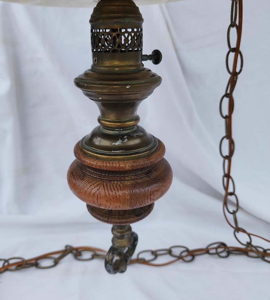 Vintage MCM Bronze Colored Metal Hanging Pendant Chain Lamp For