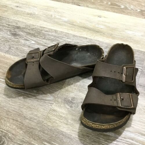 BIRKENSTOCK Slip On Pewter Buckles Brown Casual Sandals Women's Size 10 - Picture 1 of 5