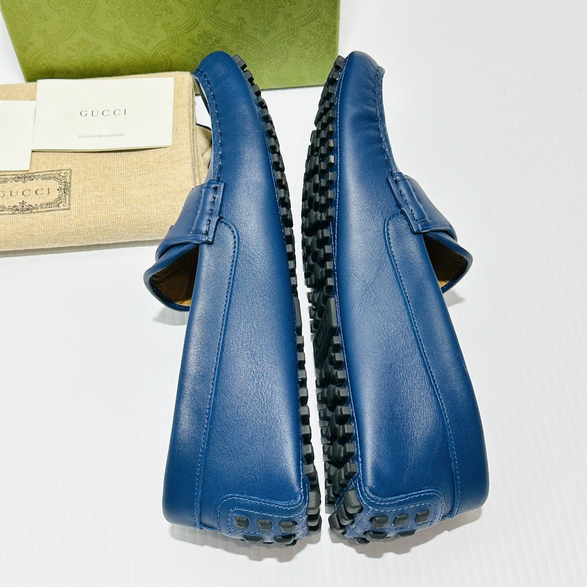 Gucci GG Interlocking Cut Out Loafer Blue Driver moccasins