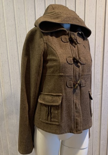 Abercrombie Girls Wool Blend Coat Flannel Lined Brown With Toggles And Hood XL - Picture 3 of 14