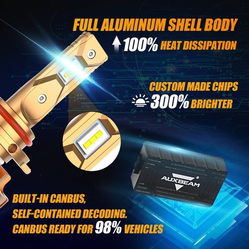 AUXBEAM 9005 HB3 LED Headlight Kit Bulbs White High Low Beam Canbus Error Free - Picture 6 of 12