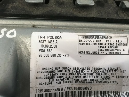 Airbag Genoux Avant Gauche - CITROËN C4 PICASSO I (1) - Réf : 96600568ZD - (H) - Picture 5 of 5