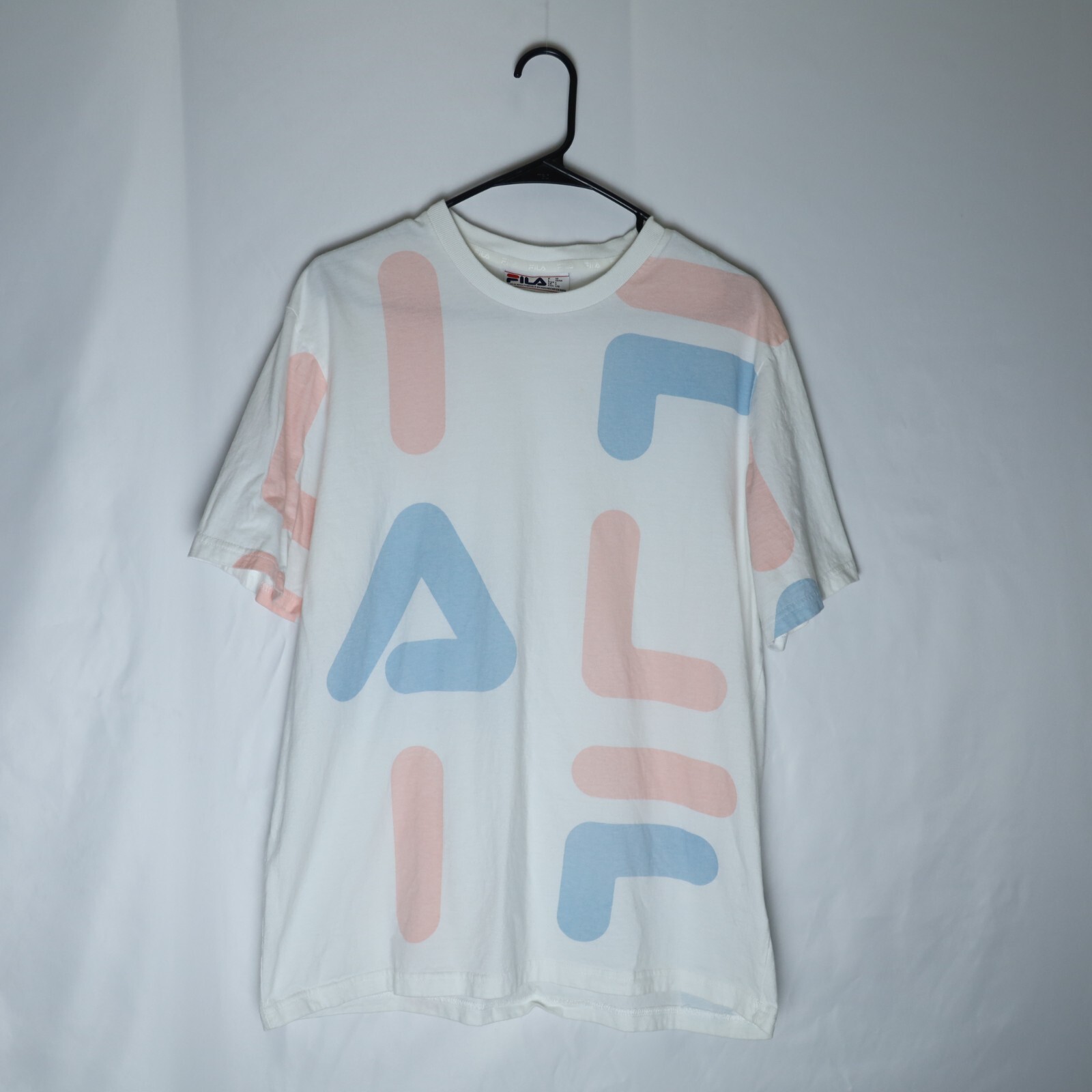 Camicia girocollo Fila Spell Out logo uomo L blu rosa manica corta