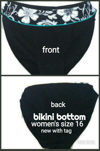BLACK BIKINI BOTTOM with trim sz 16 Women's full cover high cut SWIMWEAR nwt - Picture 9 of 10