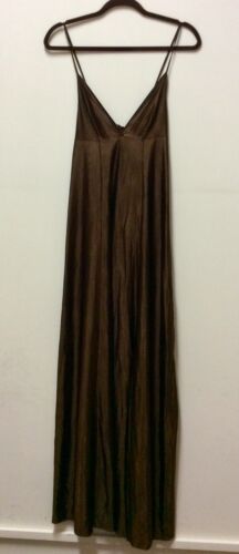 1970s Dorothy Perkins Glossy Brown Jersey Slip Dress XS - Afbeelding 1 van 5