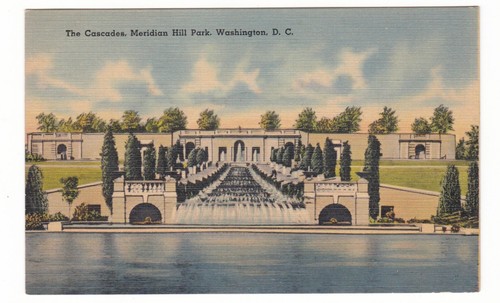 Washington, D. C. vintage linen postcard / The Cascades / Meridan Hill Park