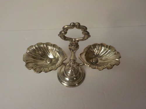 Antique Continental Sterling Silver Double Salt Cellar, Shell Bowls - Picture 2 of 11
