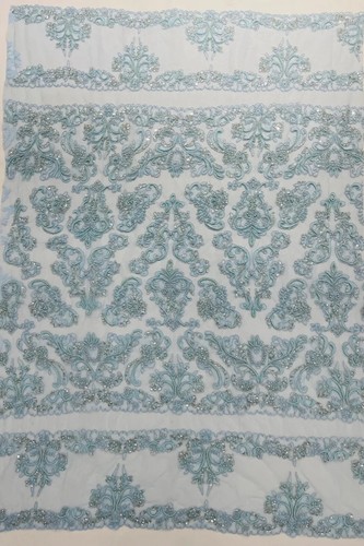 My Lady Beaded Fabric - Damask Beaded Sequins Embroidered Mesh Fabric By Yard - Picture 5 of 82