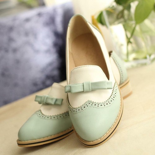 Womens Retro Brogue Oxford Bowtie Sweet Candy Pump Mary Jane Plus Wing tip Shoes - Picture 10 of 16