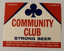 Cold Spring Brewing COMMUNITY CLUB STRONG BEER label MN 12oz