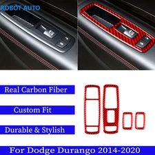 For Dodge Durango 2014-20 Red Carbon Fiber Window Lift Switch Panel Cover Trim