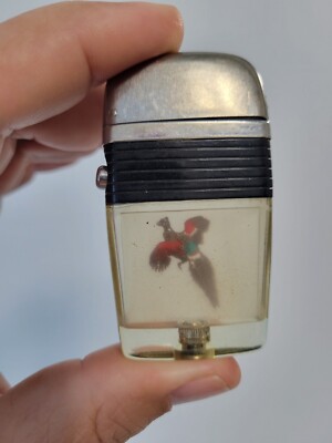 Vtg Scripto Vu Lighter - Pheasant Ring-Neck Bird flying - double side insert
