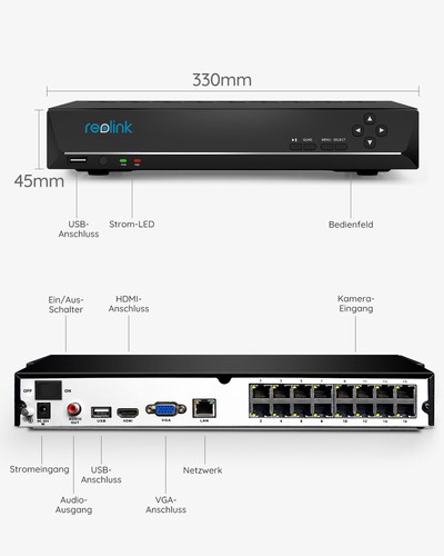 Reolink 4K PoE Überwachungskamera Set Aussen Nachtsicht 16CH NVR RLK16-810B8-A - Afbeelding 10 van 11