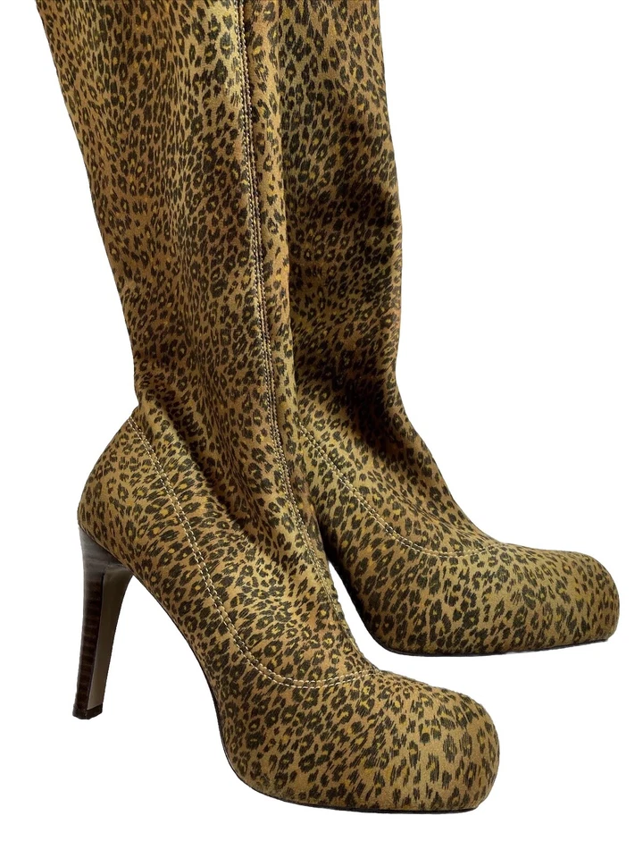 Martinez Valero Tela Leopardo Tacón Plataforma Moda Calcetín Bota Talla 6.5 Foto 3 de 4