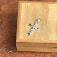 Sterling Silver Solid Curved Rounded Edge Small Cross Pendant Charm 19.3MM