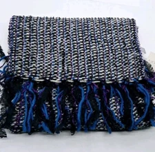 Charter Club Women's Scarf Blue Grey Purple Glitter Flicks Fringed NWT