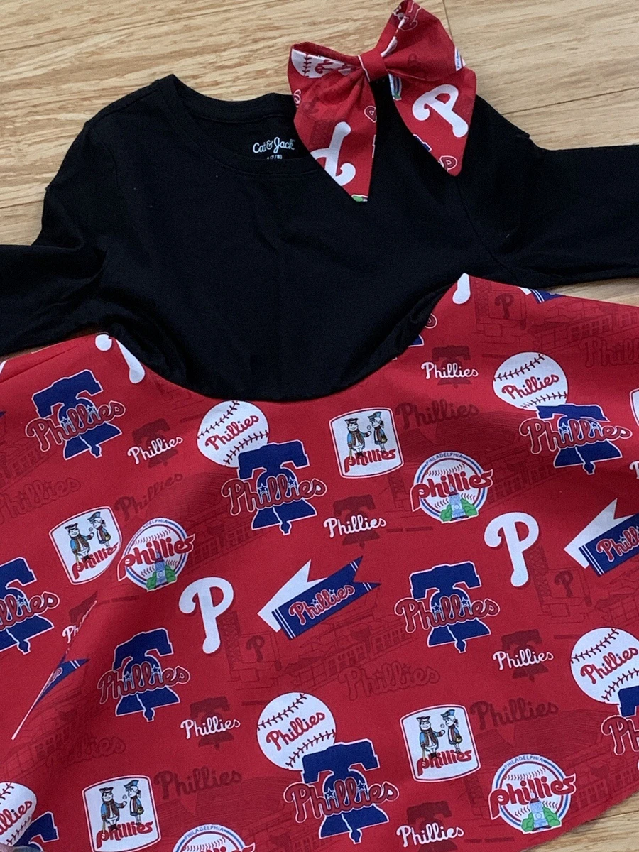 GIRLS PHILADELPHIA PHILLIES CLOTHES TWIRLY Dress Cheerleader Bow Size 7 8  NEW