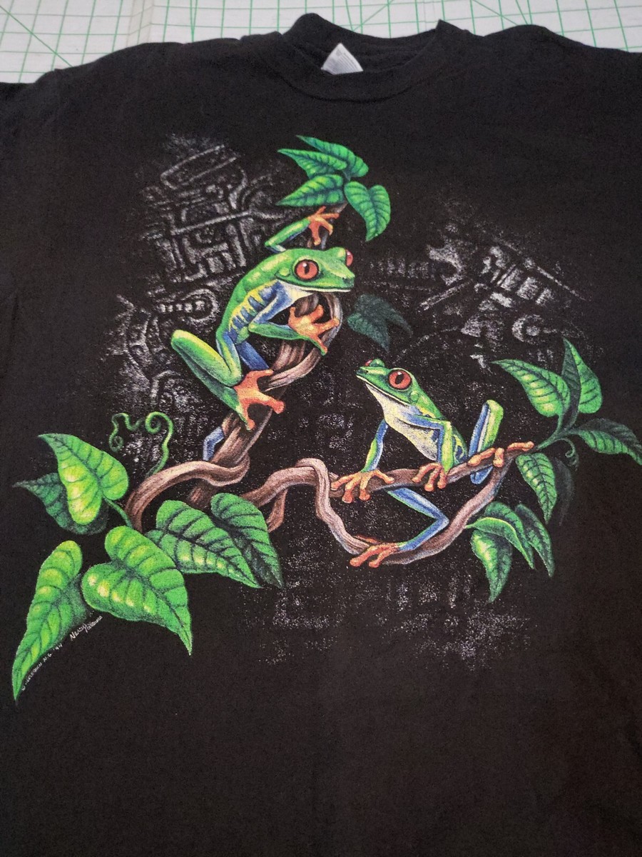 Vintage 90s Harlequin Nature Graphics tree frogs Amazon Aztec L T