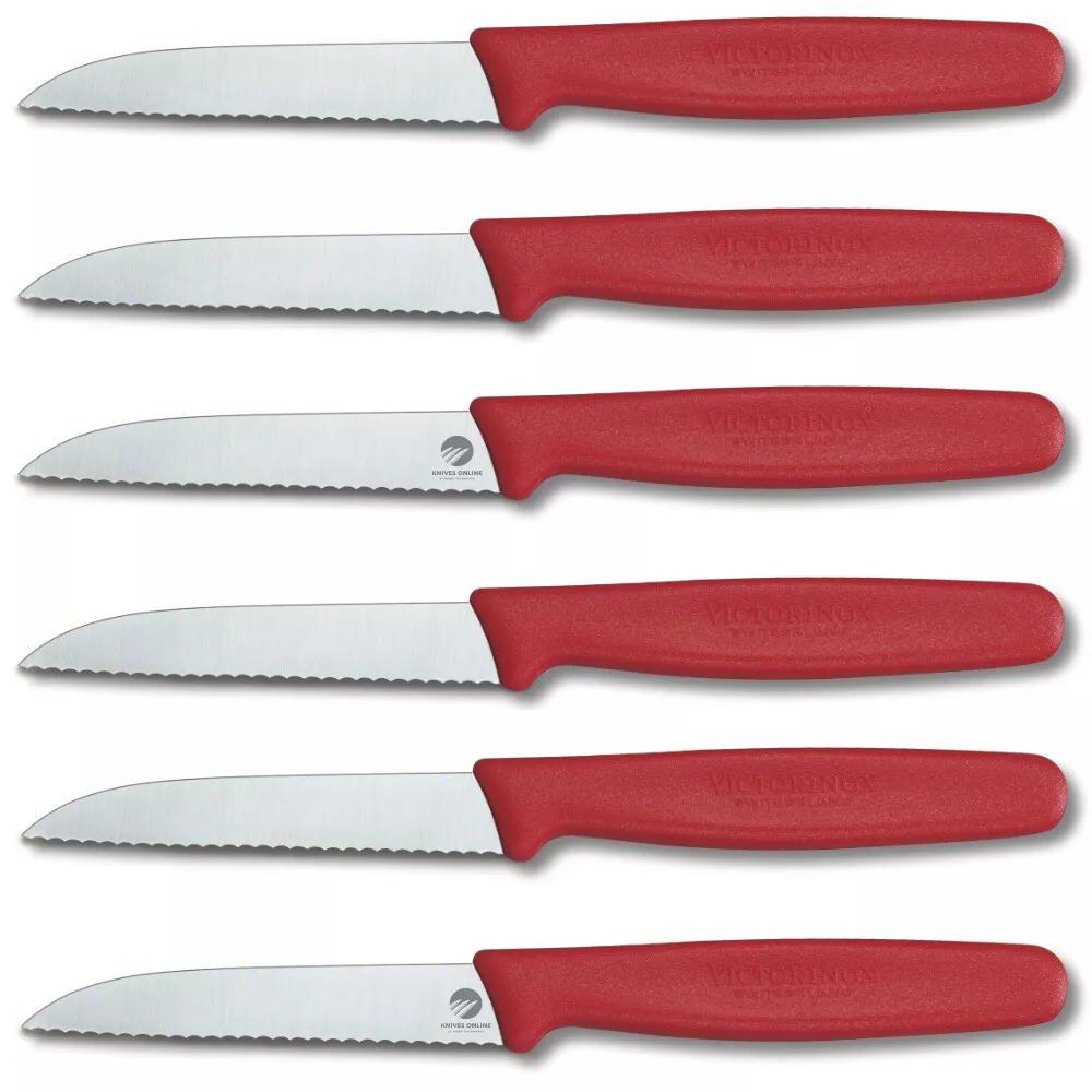 Victorinox Paring Knife Serrated Edge Pointed Tip 8cm Red Set x 6 Knives