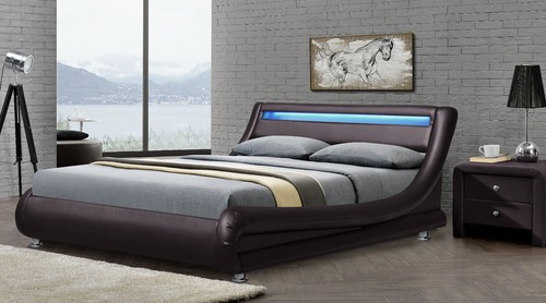 Italian Designer Faux Leather Bed with LED Strip 4ft6, 5ft with Mattress Option - Picture 3 of 5