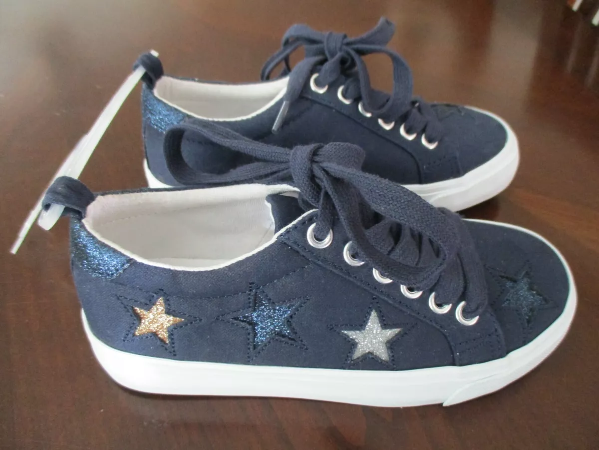 Old Navy Girls Navy Blue Canvas Glitter Stars Sneakers Tennis