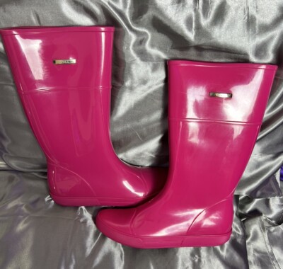 Furla Tall Calf Rain Boots Women's 10.5 Pink Summer Italy Logo Waterproof Rubber