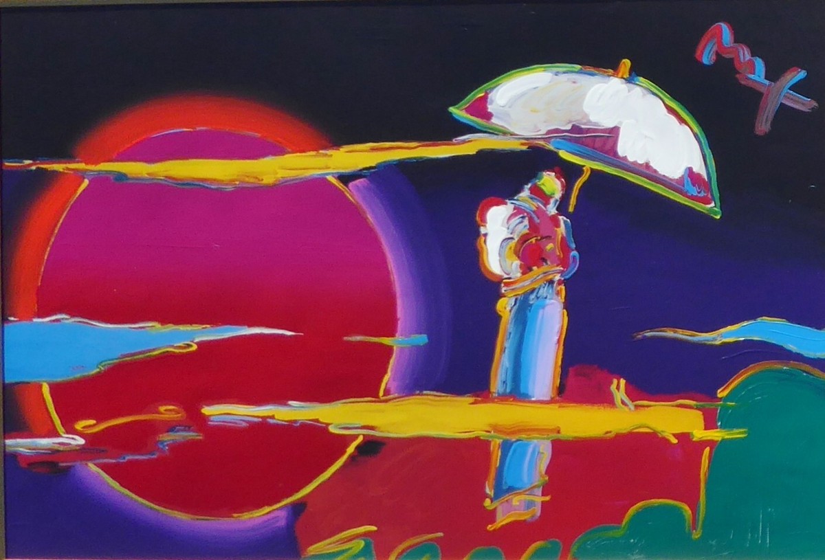 PETER MAX NEW MOON Unique Original Painting Hand signed framed 33