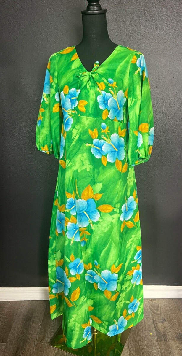 hawaiian maxi dress with sleeves Hawaii Printed Maxi Dress Pink M/L