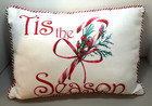 Christmas Pillow TIS THE SEASON Candy Cane Ribbon 18" X 12" Rectangle Red White