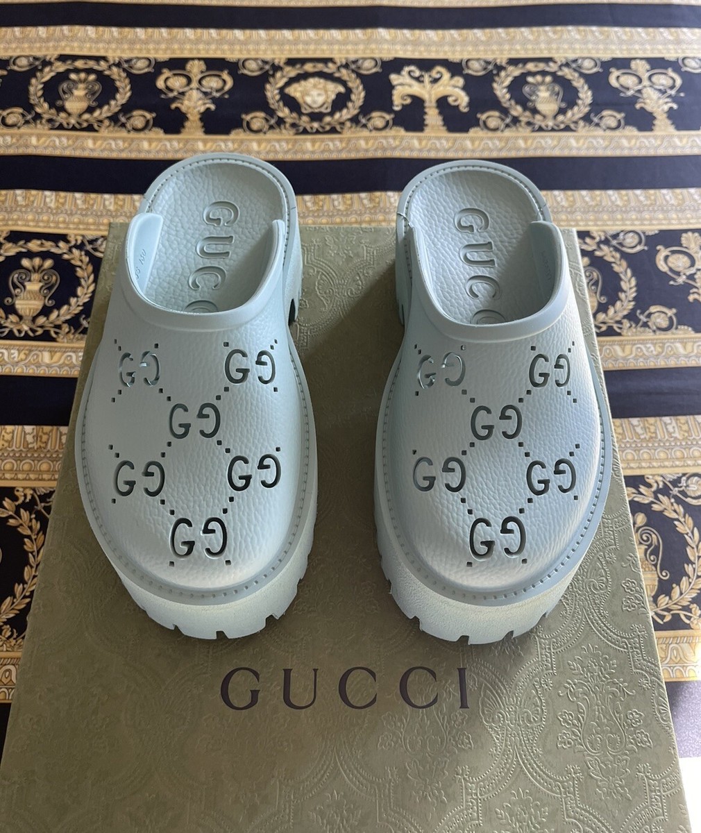 NEW 100% AUTH Gucci Rubber Perforated GG Clogs Slip On